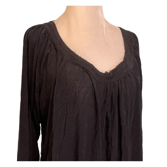 Free People Scoop Neck Top Black Shirred Jersey Long Sleeve S - Picture 4 of 9